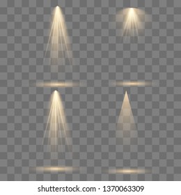 Scene illumination collection, transparent effects. Bright lighting with spotlights. Vector illustration eps10.