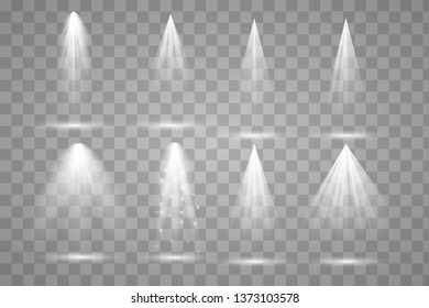 Scene illumination collection, transparent effects. Bright lighting with spotlights. Vector illustration eps 10.