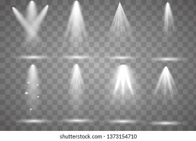 Scene illumination collection, transparent effects. Bright lighting with spotlights. Vector illustration eps 10.