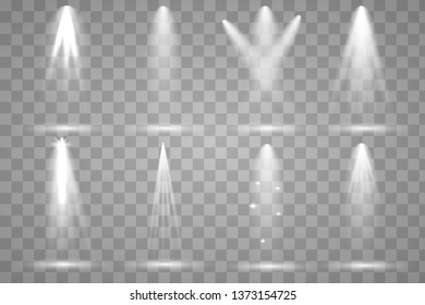 Scene illumination collection, transparent effects. Bright lighting with spotlights. Vector illustration eps10.