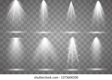 Scene illumination collection, transparent effects. Bright lighting with spotlights. Vector illustration eps10.