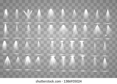 
Scene illumination collection, transparent effects. Bright lighting with spotlights. illuminated spotlights for web design illustration.