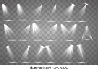 
Scene illumination collection, transparent effects. Bright lighting with spotlights. illuminated spotlights for web design illustration.