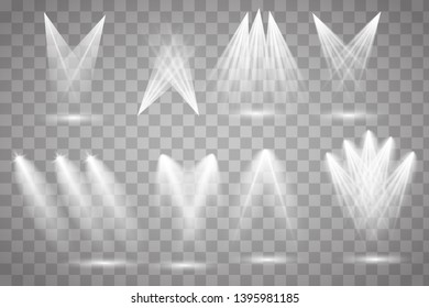 Scene illumination collection. Transparent effects. Bright lighting with spotlights