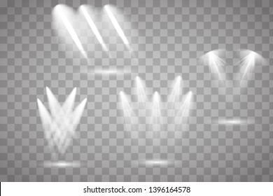 Scene illumination collection. Transparent effects. Bright lighting with spotlights