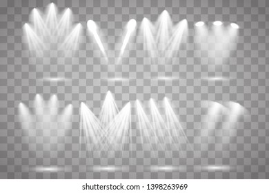 Scene illumination collection. Transparent effects. Bright lighting with spotlights