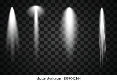 Scene illumination collection, transparent effects. Bright lighting with spotlights.