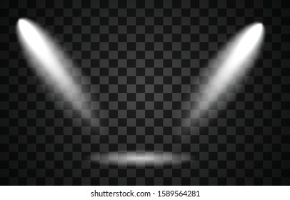 Scene illumination collection, transparent effects. Bright lighting with spotlights.