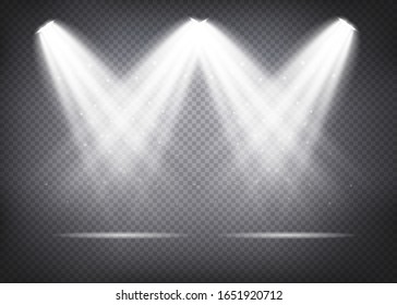 Scene illumination collection, transparent effects. Bright lighting with spotlights. Vector