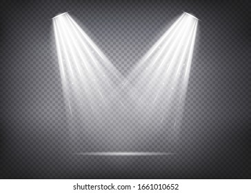 Scene illumination collection, transparent effects. Bright lighting with spotlights. Vector