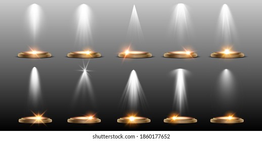 Scene illumination collection, transparent effects. Bright lighting with spotlights.