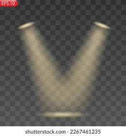 Scene illumination collection, transparent effects. Bright lighting with spotlights.