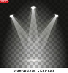 Scene illumination collection, transparent effects. Bright lighting with spotlights.