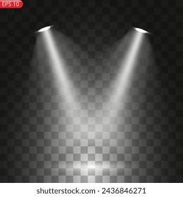 Scene illumination collection, transparent effects. Bright lighting with spotlights.
