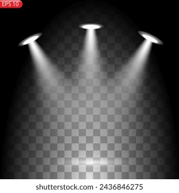 Colección de iluminación de escenas, efectos transparentes. Iluminación brillante con focos.