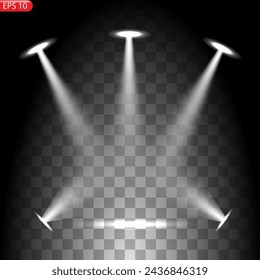 Scene illumination collection, transparent effects. Bright lighting with spotlights.