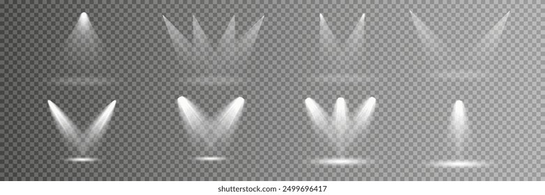 Colección de la iluminación de la escena, efectos transparentes. Iluminación brillante con focos.