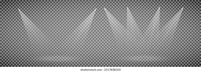 Colección de la iluminación de la escena, efectos transparentes. Iluminación brillante con focos.