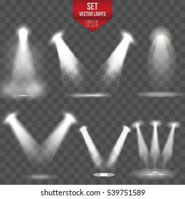 Scene illumination collection, transparent effects on a plaid dark background. Bright lighting with spotlights.