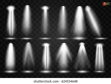Scene illumination collection, transparent effects. Lighting with spotlights. Vector EPS10