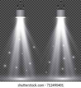 Scene illumination collection, transparent effects. Bright lighting with spotlights.