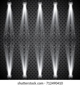 Scene illumination collection, transparent effects. Bright lighting with spotlights.