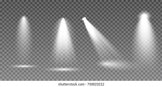 Scene illumination collection, transparent effects. Bright lighting with spotlights.