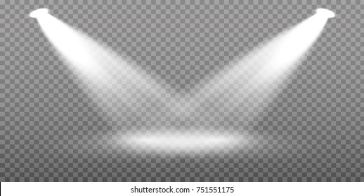 Scene illumination collection, transparent effects. Bright lighting with spotlights.