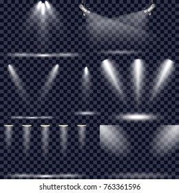 Scene illumination collection, transparent effects. Bright lighting with spotlights