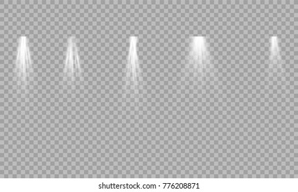 Scene illumination collection, transparent effects. Bright lighting with spotlights.
