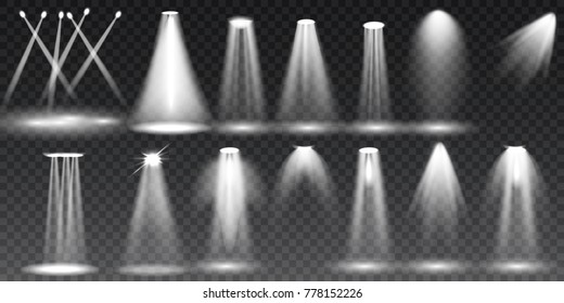 Scene illumination collection, transparent effects. Bright lighting with spotlights. Vector Illustration