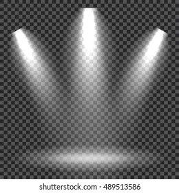 Scene illumination effects on checkered transparent background with bright lighting of spotlights