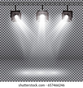 Scene Illumination Effects with Spotlights on Transparent Background. Vector Illustration.