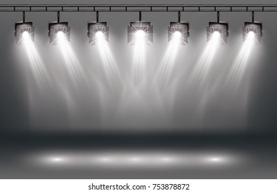 Efectos de iluminación de escenas con focos. Ilustración vectorial.