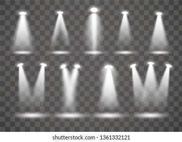 Scene illumination set. Bright lighting. Glow light effect. Scene illumination collection on transparent background.
