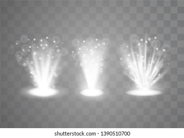 Scene illumination set. Bright lighting. Scene illumination collection on transparent background.