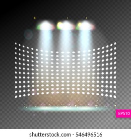 scene illumination show, bright lighting with spotlights, floodlight disco vector illustration