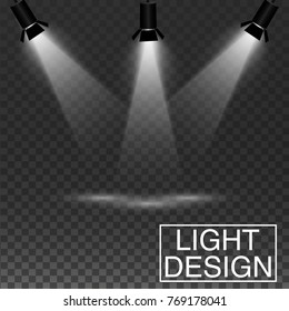 Scene illumination spotlights effects on transparent background. Vector illustration