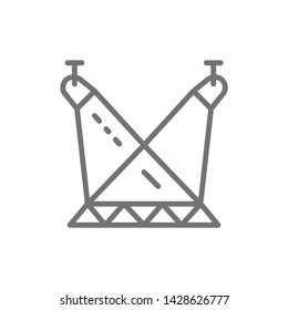 Scene illumination, spotlights on circus arena line icon.