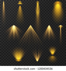 Scene illumination, transparent effects. Bright lighting with spotlights. Yellow warm light effect.