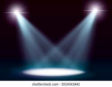 Scene illumination, transparent effects on a plaid dark background. Bright lighting with spotlights.