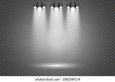 Scene illumination, transparent effects on a plaid dark background. Bright lighting with spotlights.