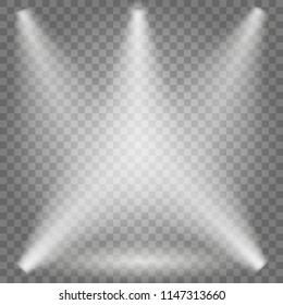 Scene illumination, transparent effects on a plaid dark background. Bright lighting with spotlights. Vector illustration EPS10