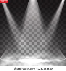 Scene illumination, transparent effects on a plaid dark background. Bright lighting with spotlights.