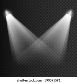 Scene illumination transparent effects on a plaid dark  background. Bright lighting with isolated spotlights. Vector EPS10