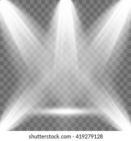 Scene illumination, transparent effects on a plaid dark background. Bright lighting with spotlights.