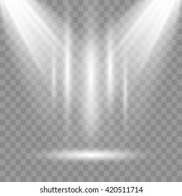 Scene illumination, transparent effects on a plaid dark background. Bright lighting with spotlights