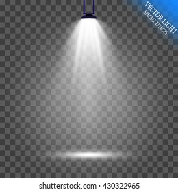 Scene illumination, transparent effects on a plaid dark background. Bright lighting with spotlights.