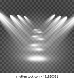 Scene illumination, transparent effects on a plaid dark background. Bright lighting with spotlights.light.Set