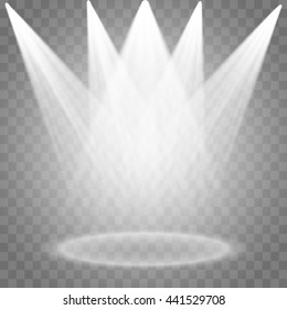 Scene illumination, transparent effects on a plaid dark background. Bright lighting with spotlights. Theater studio.